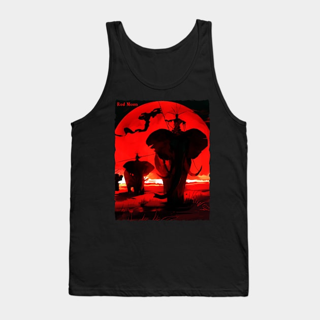 Elephant Under the Red Moon Tank Top by lounesartdessin